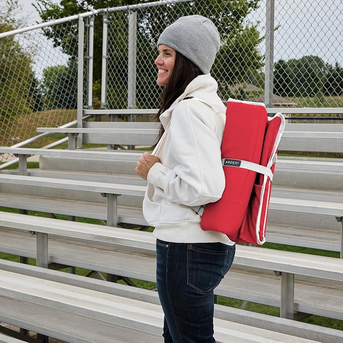 Heated Stadium Seat, Foldable, Lightweight with Carrying Strap, Foam Cushion for Comfort, Adjustable, Back Support, Multi-Functional Use As Stadium Seat or Seat Pad, Red/White