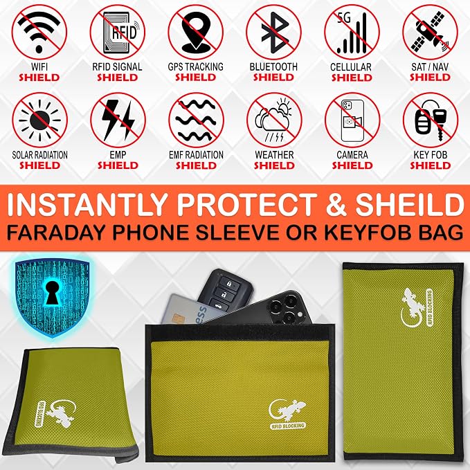 Faraday Bag, Anti-Tracking GPS RFID Car Key Signal Blocker Wallet Shielding Pouch Protective Case for Cell Phone Car Key FOB, Data Privacy, Electronic Device Security (YELLOW - NYLON)