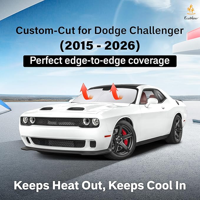 Windshield Sunshade Compatible for Dodge Challenger 2015-2023 2024 2025, Sun Visor for Front Windshield & Window Sun Shade Cover, UV Heat Blocker & Protector, Car Accessories