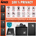 Faraday Bag Anti-Tracking GPS RFID Car Key Signal Blocker Wallet Shielding Pouch Protective Case for Cell Phone Car Key FOB, Data Privacy, Electronic Device Security (4 PACK - BLACK)