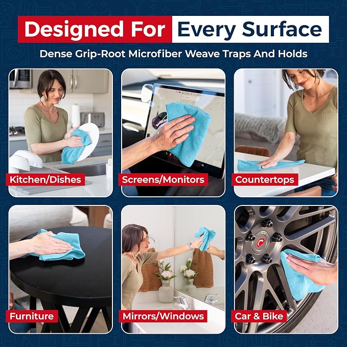 Microfiber Cleaning Cloth - Turq - 24Pcs (12.5x12.5 inch) High Performance - 1200 Washes, Ultra Absorbent Car Towel Traps Grime & Liquid for Streak-Free Mirror Shine - car Washing Cloth