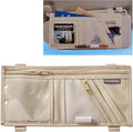 Car Visor Organizer with Zippered Pockets, Sunglasses Sleeve and Clear Photo or Registration and Insurance Pocket - Heavy Duty Straps Fit Most Car, SUV and Truck Visors - Tan