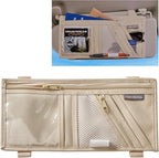 Car Visor Organizer with Zippered Pockets, Sunglasses Sleeve and Clear Photo or Registration and Insurance Pocket - Heavy Duty Straps Fit Most Car, SUV and Truck Visors - Tan
