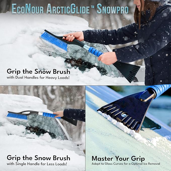 27" Car Snow Brush and Ice Scrapers for Car Windshield (2 Pack) | Scratch Free Bristle Head Snow Brush & Tough Window Snow Scraper with Aluminium Body | Snow Removal Winter Car Accessories