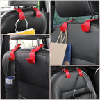 Red Superior Leather Car Seat Back Headrest Hook, Auto Seat Hook Hangers Interior Accessories for Purse Coats Umbrellas Grocery Bags Handbag, 2-Pack
