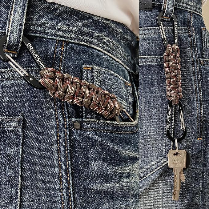 Paracord Keychain Carabiner Clip, D Ring Lanyard Hanger Stroller Hook for Water Bottle, Key, Backpacks, Men, Women