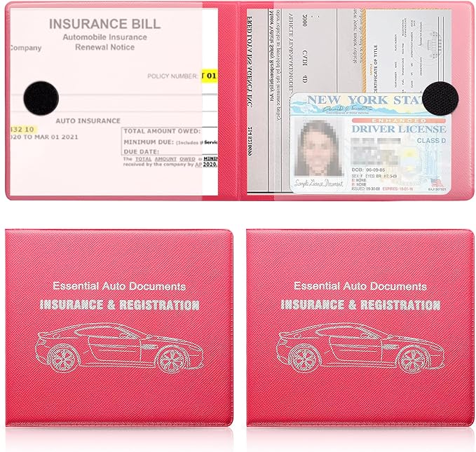 Car Registration and Insurance Card Holder, Vehicle Glove Box Car Organizer, Interior Car Accessories for Documents, Cards, License - 2 Pack