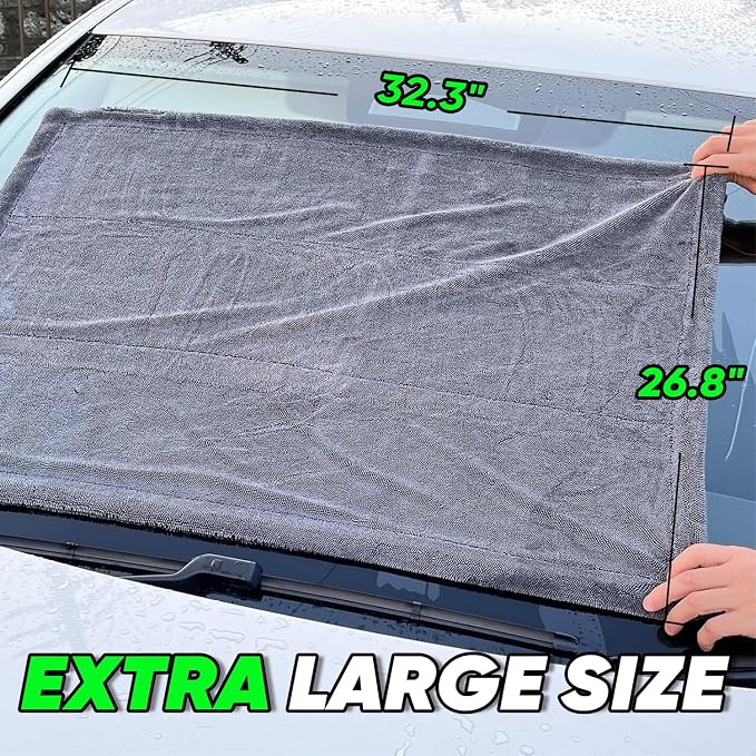 1-Pack Double-Sided Microfiber Towels for Cars Gray 26.8 x 32.3 in | Dual-Sided Design, Ultra Absorbent, Scratch-Free, Streak-Free Finish, Machine Washable