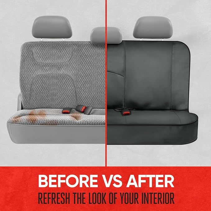 SpillGuard Waterproof Rear Bench Car Seat Cover, Black Stitching – Split Bench Rear Seat Protector with Neoprene Padding, Back Seat Cover for Kids & Dogs, Car Interior Covers