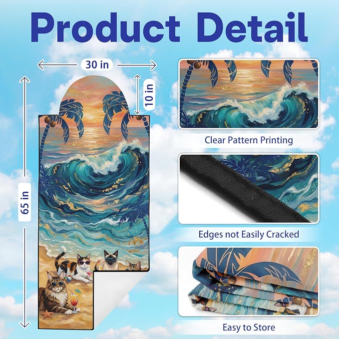 2 Pack Car Seat Towel Covers, Sweat-Proof Microfiber Seat Protectors for Gym, Running, Beach & Workout, Breathable Quick-Dry, Machine Washable, Ocean Cat Beach Print, Universal Fit
