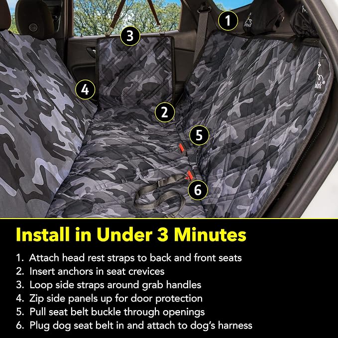 Dog Car Seat Cover, X-Large Heavy Duty Pet Seat Cover for Back Seat, Extra Padded Non-Slip Dog Hammock, Water-Resistant Back Seat Protector for Cars Trucks and SUVs (64” W x 60" L)