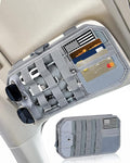 Heavy Duty Molle Car Sun Visor Organizer Tactical Pounch with Flag and Glasses Clip Store Your Daily Items for Most Cars, Trucks, SUVs, Compacts, 12.8"x6.9"x1.2" (Gray)
