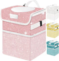 Cute Mini Car Trash Bag with Lid, Glitter Garbage Can Bin Hanging for Back/Front Seat/Console, Waterproof, Leakproof, 2.5 Gallon, Pink Bling Sparkly