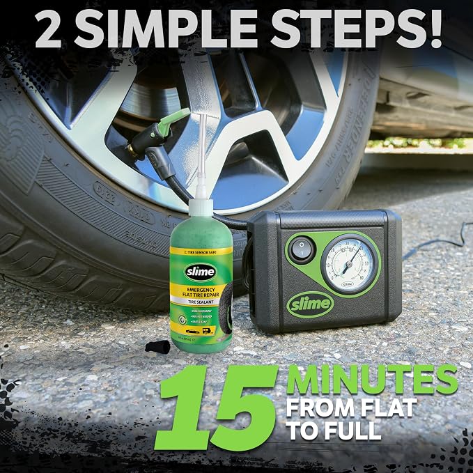 50107 Flat Tire Puncture Repair, Smart Spair, Emergency Kit For Car Tires, Includes Sealant And Tire Inflator Pump, Suitable For Cars And Other Highway Vehicles, 15 Min Fix