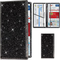 Car Registration and Insurance Card Holder, Vehicle License Document Glove Box Compartment Organizer, Interior Car Accessories for Women Men (Glitter Black)