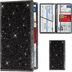 Car Registration and Insurance Card Holder, Vehicle License Document Glove Box Compartment Organizer, Interior Car Accessories for Women Men (Glitter Black)