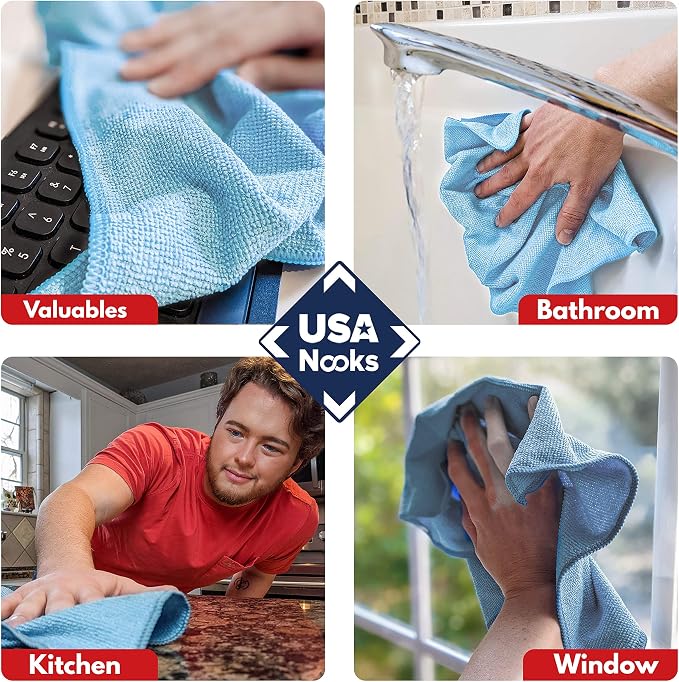 Microfiber Cleaning Cloth - Turq - 12Pcs (12.5x12.5 inch) High Performance - 1200 Washes, Ultra Absorbent Car Towel Traps Grime & Liquid for Streak-Free Mirror Shine - car Washing Cloth