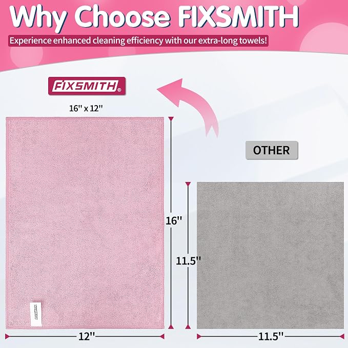 Pink Microfiber Cleaning Cloth -Pack of 12, Highly Absorbent Cleaning Rags, 16"X12" All Purpose Cleaning Towels for Housekeeping, Kitchen, Car, Lint Free and Reusable Microfiber Towels