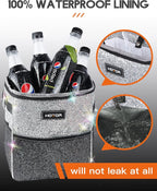 Car Trash Can with Lid and Storage Pockets - 100% Leak-Proof Organizer, Waterproof Garbage Can, Multipurpose Trash Bin for Car, 2 Gallons, Sparkle White