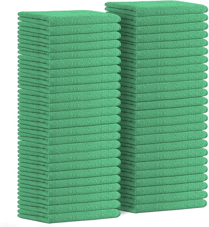 Microfiber Cleaning Cloths (Value Pack of 48) - Size 16 x 16 Inches, Highly Absorbent Cleaning Rags, Lint Free, Reusable and Washable, Microfiber Towels for Cars
