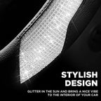 Steering Wheel Cover, Sparkly Crystal Bling Glitter with Black Leather, Universal Fit 14.5"-15.5" Car Steering Wheels for Girls & Women, Breathable Anti-Slip Steering Wheels Cover