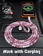 USB A to USB C Cable 6FT,Beaded Charger Cord for iPhone 17 16 Pro Max 17e 15 Car play,Cute Type C Car Charger Charging Cord for iPad 10 11th A16/Samsung S26 S25 S24/Android Phone Girls Women,PurpleRed