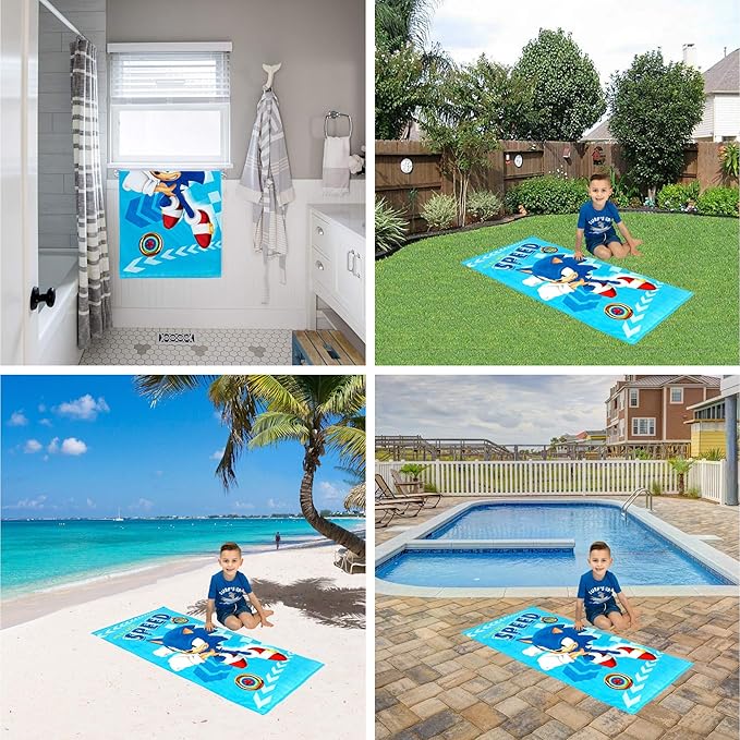 Sonic The Hedgehog Recycled Polyester Beach Towel, 58 in x 28 in, Ready to Run Pattern