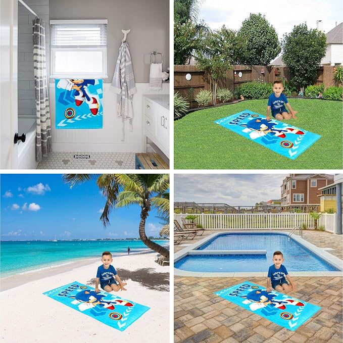 Kids Super Soft Cotton Beach Towel, 58 in x 28 in, Sonic The Hedgehog