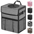 Car Trash Can with Lid, Leakproof Car Trash Bag Hanging Waterproof Automotive Garbage Can with Storage Pockets Mini Vehicle Trash Bin for Back/Front Seat(Stripe,2.5 Gallon)
