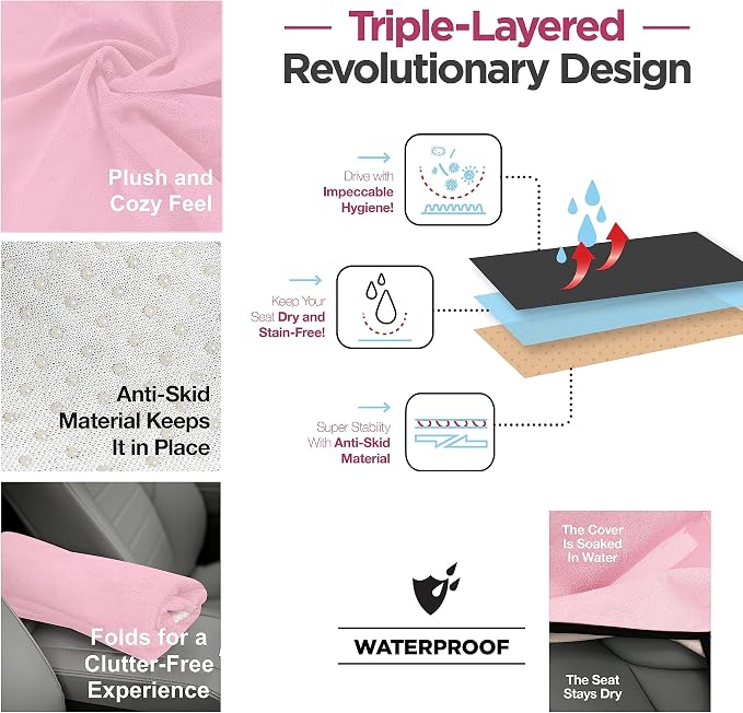 Waterproof Sweating Car Seat Cover for Post Gym Workout, Running, Swimming, Beach and Hiking, Universal Fit Anti-Slip Bucket Seat Protector for Cars, SUVs and Trucks, Machine Washable, Pink