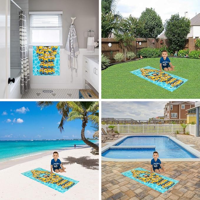 Kids Super Soft Cotton Bath/Pool/Beach Towel, 58 in x 28 in, Minions The Rise Of Gru