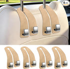 Car Headrest Hooks, Premium Suede with Metal Car Seat Back Storage Hooks for Handbag Coats Umbrella Backpack - 4 Pack, Beige