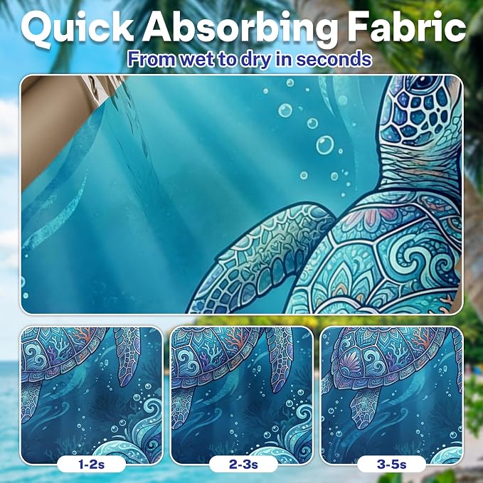 2 Pack Car Seat Towel Covers, Sweat-Proof Microfiber Seat Protectors for Gym, Running, Beach & Workout, Breathable Quick-Dry, Machine Washable, Ocean Sea Turtle Print, Universal Fit