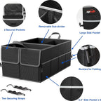 Foldable Car Trunk Organizer for SUV, 3-Compartment, Black | with Removable Divider, Side Pockets and Securing Straps