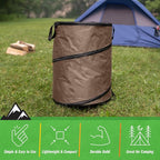 Outdoor Trash Can - 46-Gallon Collapsible Garbage Can with 3 Stakes - Pop Up Trash Can for Camping, Storage, or Yard Waste Outdoors (Beige)