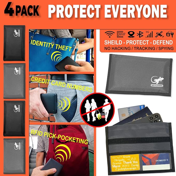 4 Faraday Bag Anti-Tracking GPS RFID Car Key Signal Blocker Wallet Shielding Pouch Protective Case for Cell Phone Car Key FOB, Data Privacy, Electronic Device Security (4 PACK - BLACK AND GRAY)