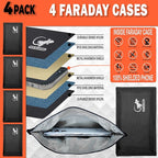 Faraday Bag Anti-Tracking GPS RFID Car Key Signal Blocker Wallet Shielding Pouch Protective Case for Cell Phone Car Key FOB, Data Privacy, Electronic Device Security (4 PACK - BLACK)