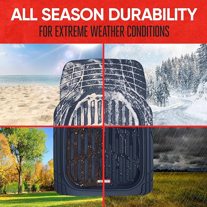 FlexTough Floor Mats for Cars, Blue Deep Dish All-Weather Car Mats, Waterproof Trim-to Fit Automotive Floor Mats for Cars Trucks SUV, Universal Floor Liner Car Accessories