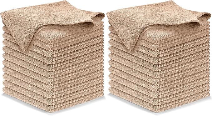Microfiber Cleaning Cloth - Beige - 24Pcs (12.5x12.5 inch) High Performance - 1200 Washes, Ultra Absorbent Car Towel Traps Grime & Liquid for Streak-Free Mirror Shine - car Washing Cloth