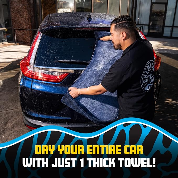 Twisted Loop Microfiber Drying Towel with Hand Pockets | Megalodon Built-in slots give a secure grip, full control while you safely clean your car, 24"x36"