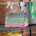 Microfiber Cleaning Cloths, Ultra Absorbent, Scratch Free, Non-Abrasive, Reusable and Washable, All-Purpose, Car Detailing, 16" x 12", Green/Gray/Pink, 36-Pack