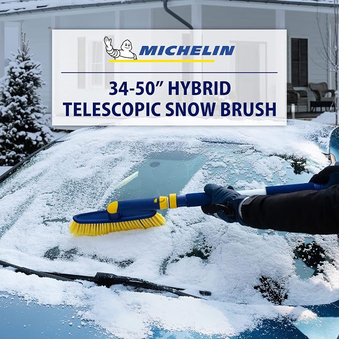 Snow Brush for Car Windshield – Ice Scraper with 34-50” Hybrid Extendable Handle Ergonomic Multi-Tool Detachable Swivel Head Non-Slip Foam Grip Heavy Duty Snow Remover for SUV, Truck
