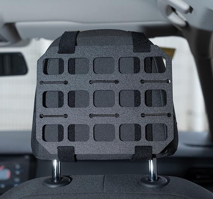 Car Headrest Organizer MOLLE Panel for Vehicle Seat Back EDC Pouch Tool Holster Bag Gadget Holder Backpack Insert Panel Tactical Gear Rack Truck Equipment Plate Modular Storage Shelf