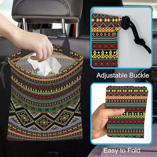 Car Trash Bag Hanging Green Ethnic Style Car Trash Can Waterproof Garbage Bag Hanging for Car Back Seat