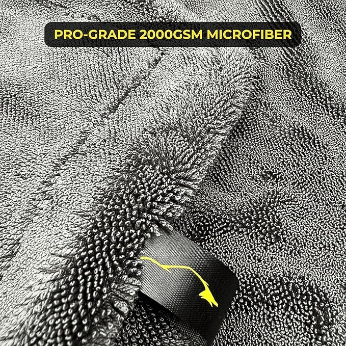 Sleek Max Dry 2000GSM Car Drying Towel 20x31, Black | Ultra-plush twist-loop microfiber, maximum absorption, soft on paint, double-sided, cars, trucks, SUVs & full-vehicle drying