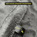 Sleek Max Dry 2000GSM Car Drying Towel 20x31, Grey | Ultra-plush twist-loop microfiber, maximum absorption, soft on paint, double-sided, cars, trucks, SUVs & full-vehicle drying