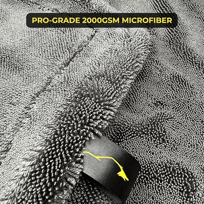 Sleek Max Dry 2000GSM Car Drying Towel 20x31, Grey | Ultra-plush twist-loop microfiber, maximum absorption, soft on paint, double-sided, cars, trucks, SUVs & full-vehicle drying