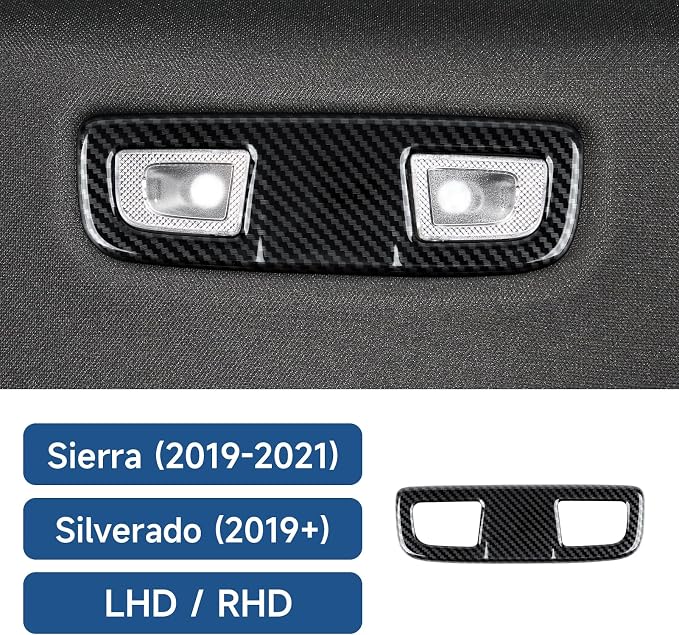 Car ABS Rear Roof Reading Light Lamp Trim Carbon Fiber Interior Decal for 2019-2025 Chevy Silverado | for GMC Sierra 1500 2500 3500 HD 2019-2021 Accessories