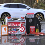 2-in-1 Car Emergency Kit | 12-FT Heavy-Duty Jumper Cables & 378-Piece Comprehensive Car First Aid Kit | Compact Roadside Auto Essentials for Vehicle Safety