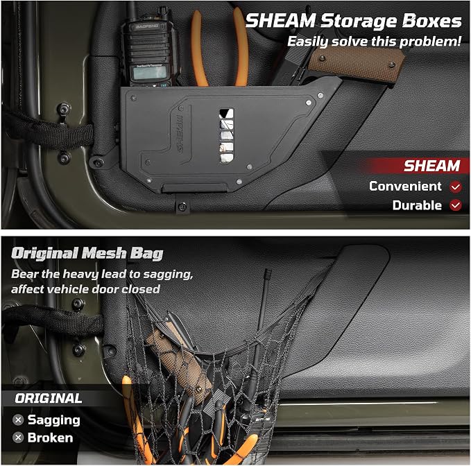 Metal Front Door Storage Pockets for Jeep Wrangler JK JKU（2007-2017）, Sturdy Door Organizer Box Pockets Insert Accessories for Replace Sagging Nets -2 PCS